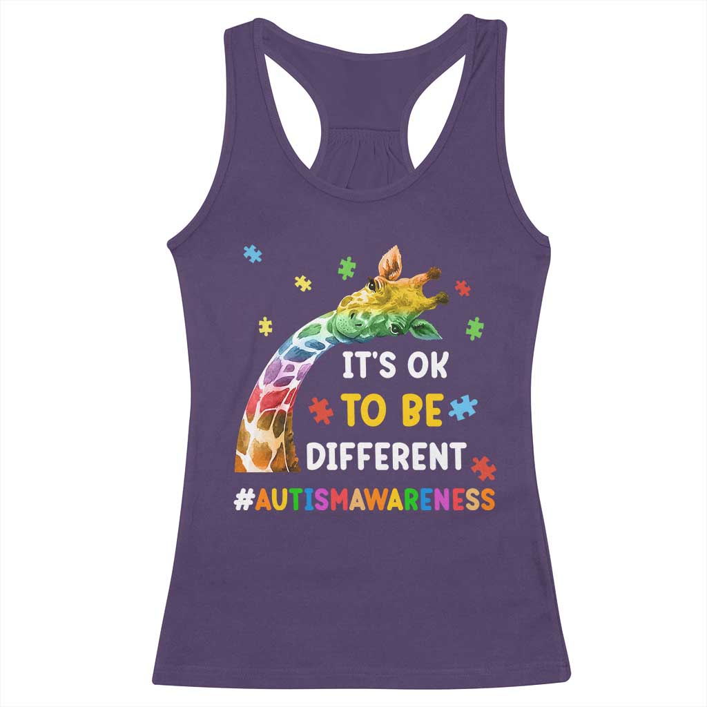 It's Ok To Be Different Autism Awareness Racerback Tank Top Rainbow Giraffe Puzzle