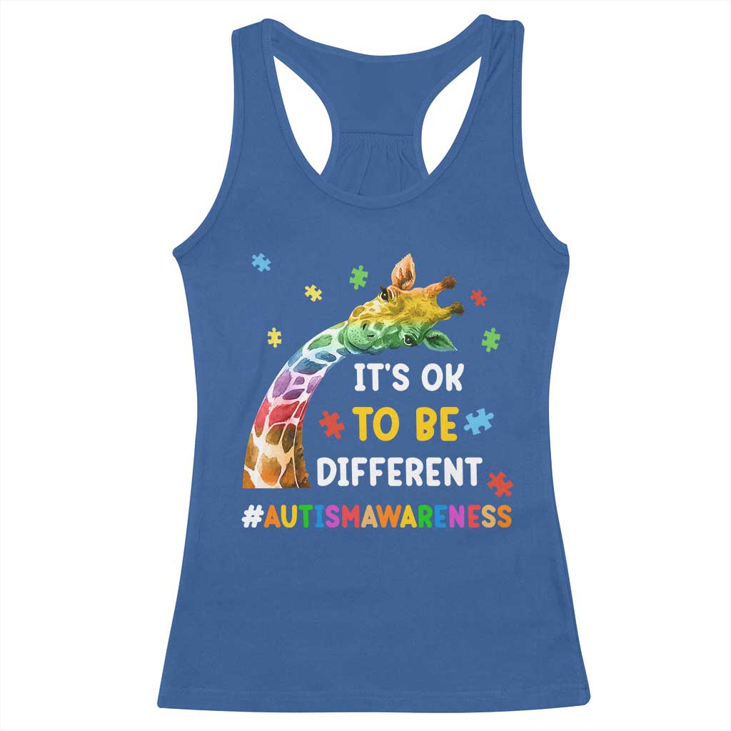 It's Ok To Be Different Autism Awareness Racerback Tank Top Rainbow Giraffe Puzzle
