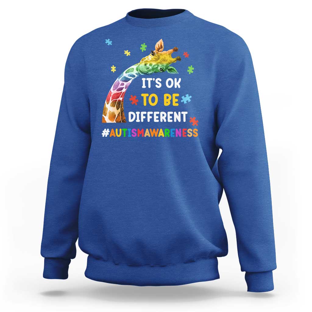 It's Ok To Be Different Autism Awareness Sweatshirt Rainbow Giraffe Puzzle