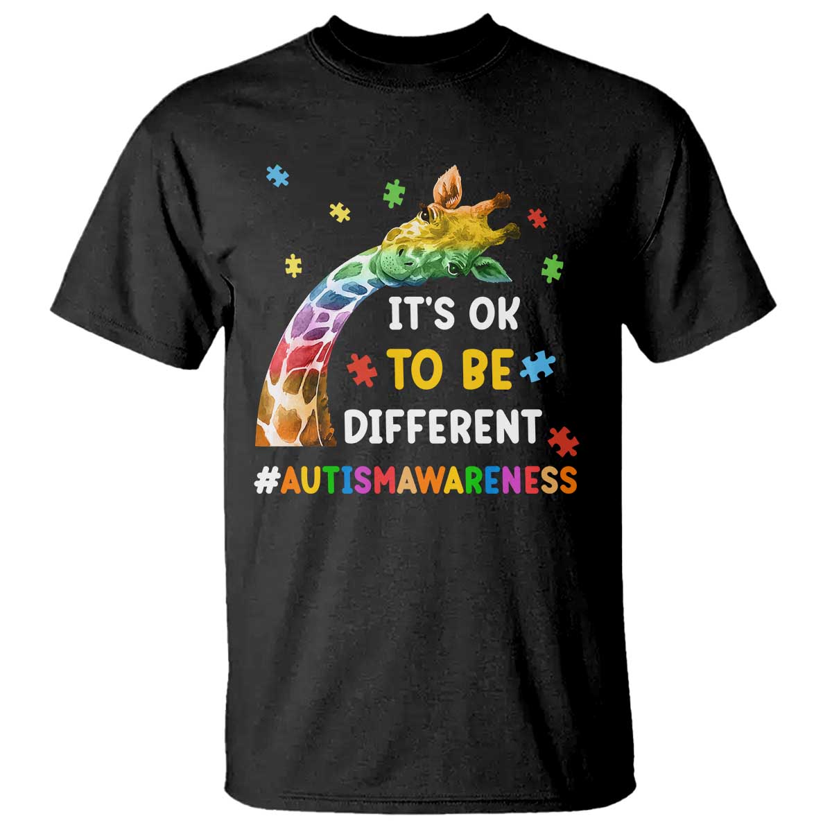It's Ok To Be Different Autism Awareness T Shirt Rainbow Giraffe Puzzle