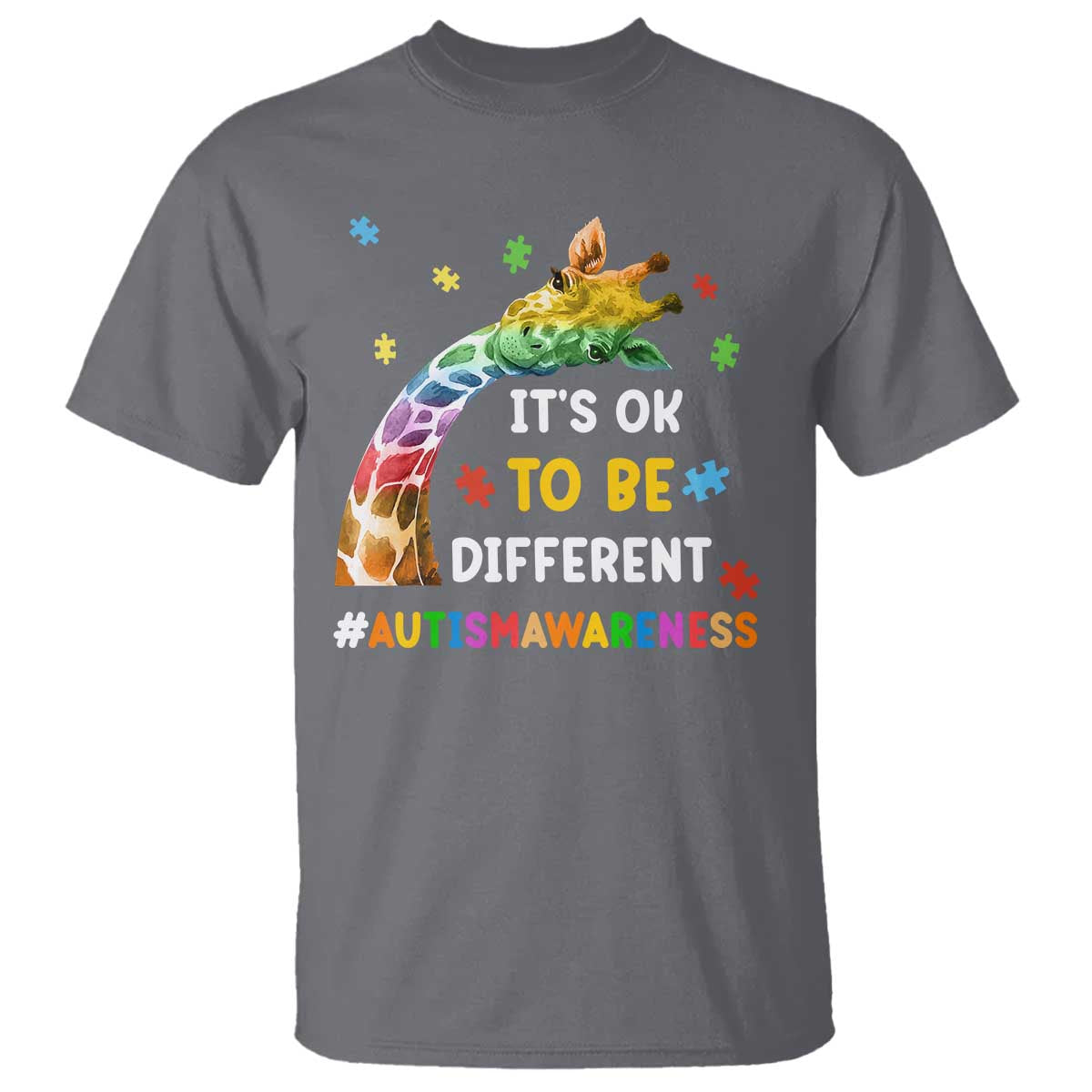 It's Ok To Be Different Autism Awareness T Shirt Rainbow Giraffe Puzzle