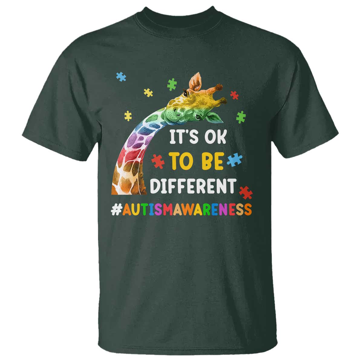 It's Ok To Be Different Autism Awareness T Shirt Rainbow Giraffe Puzzle