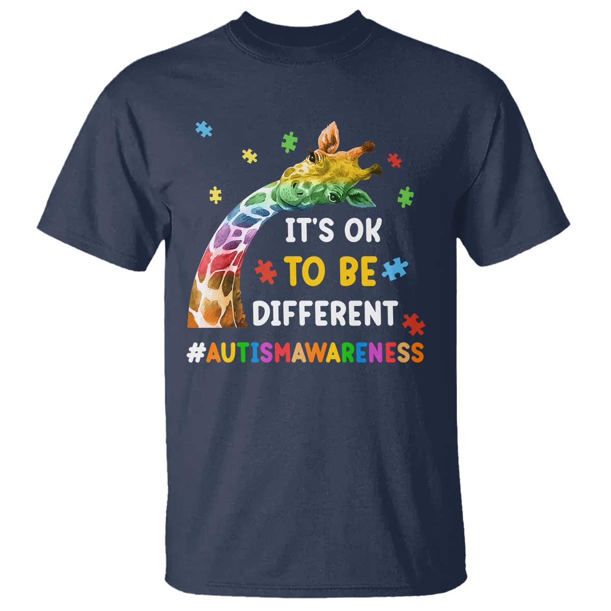 It's Ok To Be Different Autism Awareness T Shirt Rainbow Giraffe Puzzle