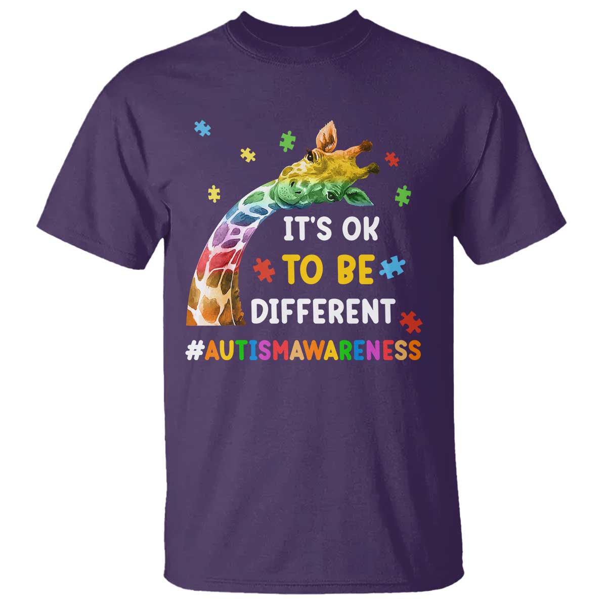 It's Ok To Be Different Autism Awareness T Shirt Rainbow Giraffe Puzzle