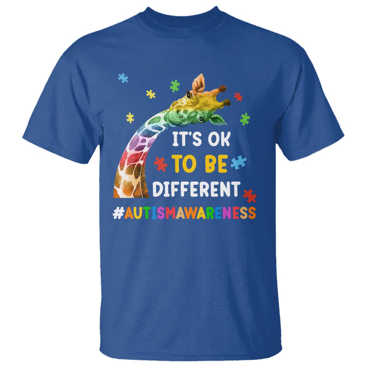 It's Ok To Be Different Autism Awareness T Shirt Rainbow Giraffe Puzzle