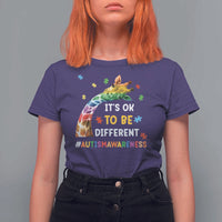 It's Ok To Be Different Autism Awareness T Shirt For Women Rainbow Giraffe Puzzle