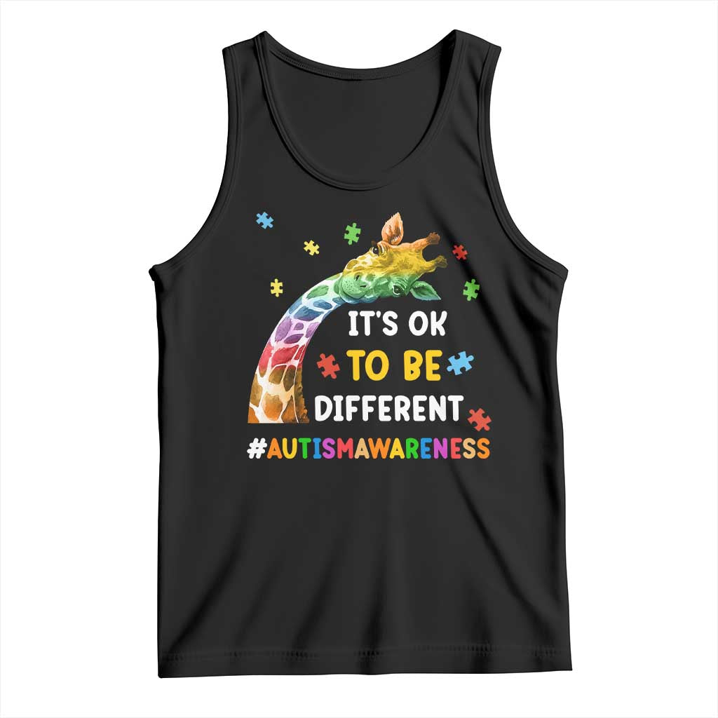 It's Ok To Be Different Autism Awareness Tank Top Rainbow Giraffe Puzzle