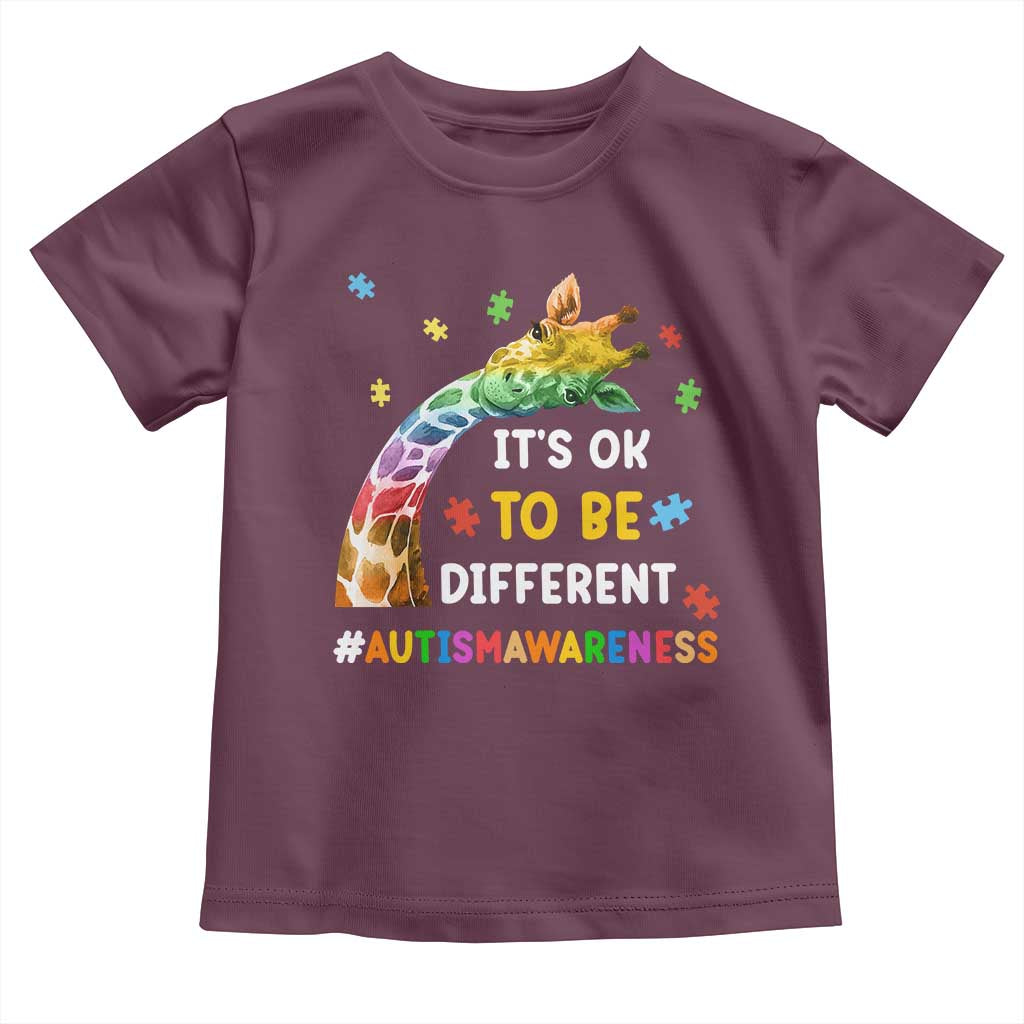 It's Ok To Be Different Autism Awareness Toddler T Shirt Rainbow Giraffe Puzzle