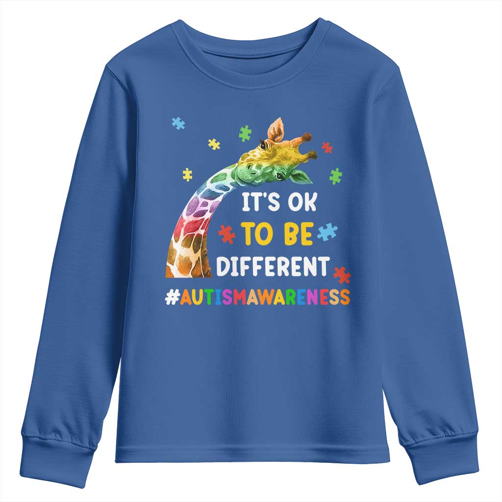 It's Ok To Be Different Autism Awareness Youth Sweatshirt Rainbow Giraffe Puzzle