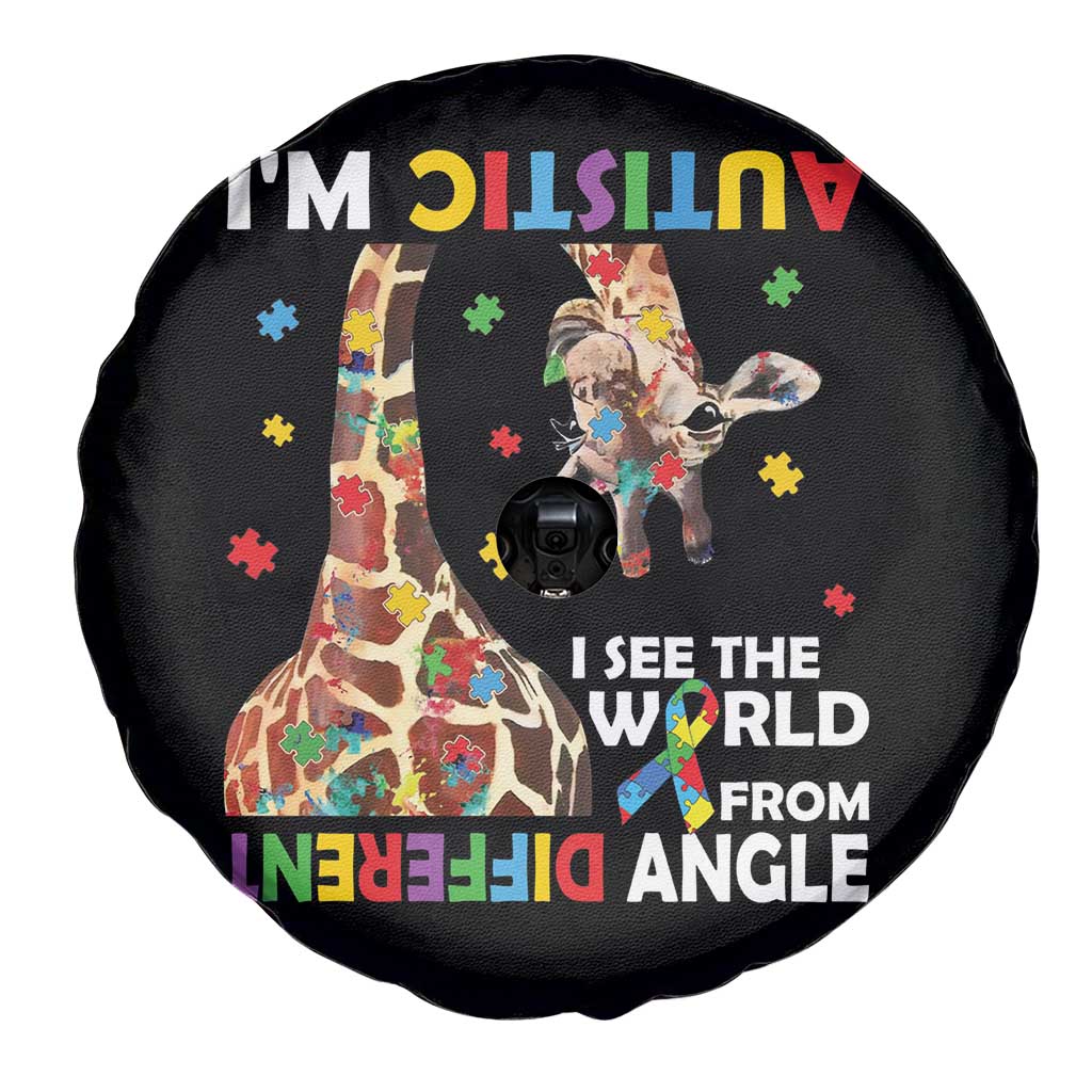 Funny I'm Autistic I See The World Form Different Angle Spare Tire Cover Puzzle Giraffe