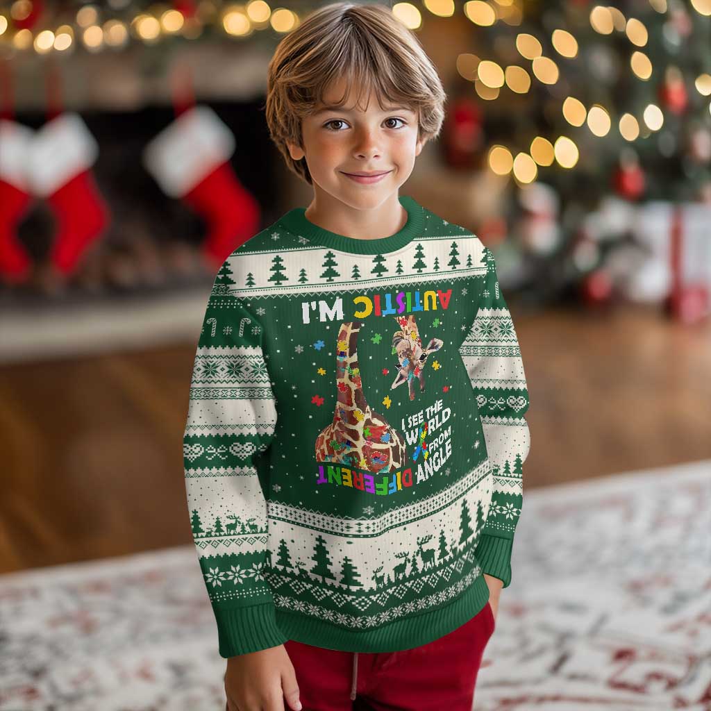 Funny I'm Autistic I See The World Form Different Angle Ugly Christmas Sweater Puzzle Giraffe