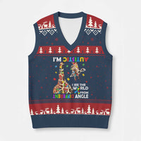 Funny I'm Autistic I See The World Form Different Angle V-Neck Knit Sweater Vest Puzzle Giraffe