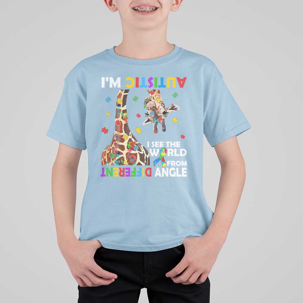 Funny I'm Autistic I See The World Form Different Angle T Shirt For Kid Puzzle Giraffe