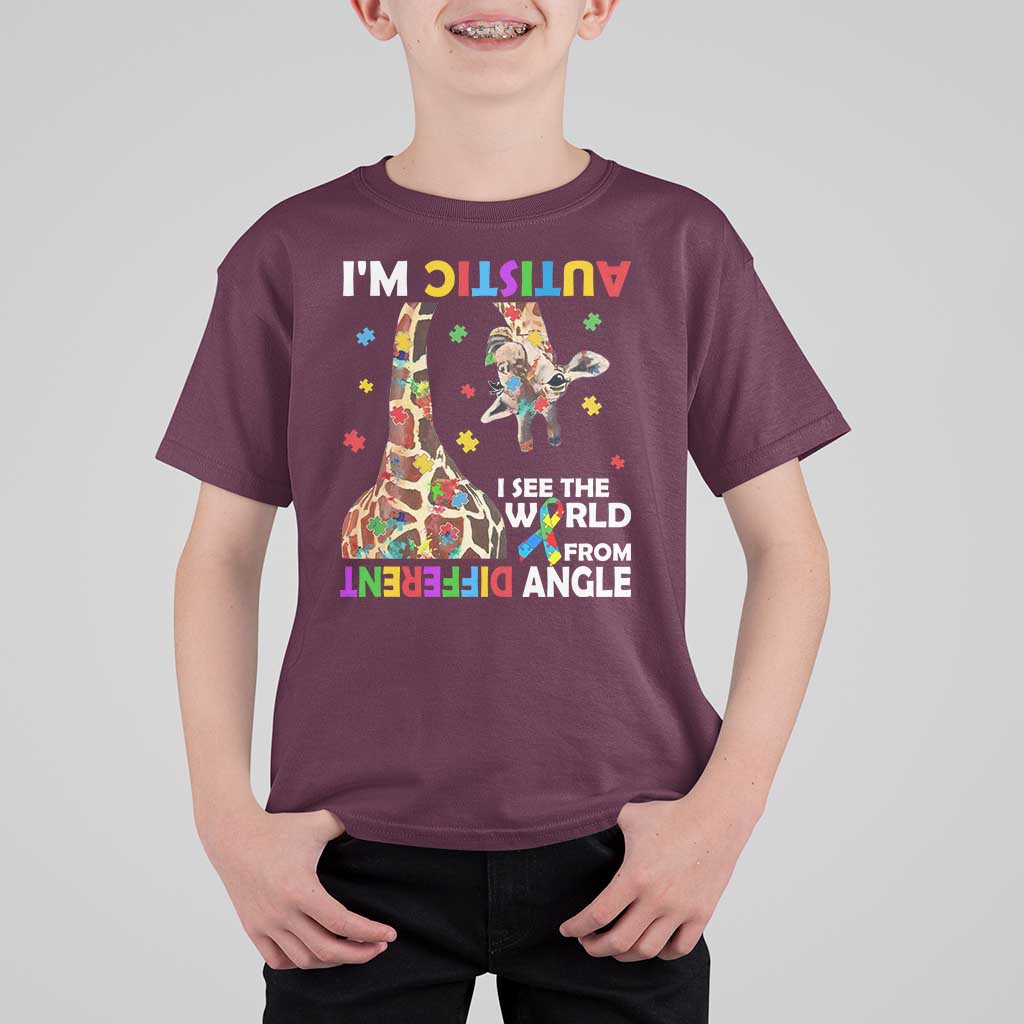 Funny I'm Autistic I See The World Form Different Angle T Shirt For Kid Puzzle Giraffe