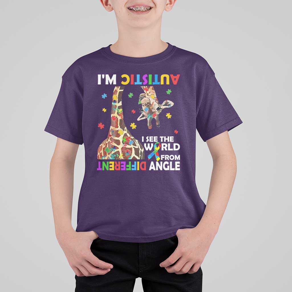Funny I'm Autistic I See The World Form Different Angle T Shirt For Kid Puzzle Giraffe