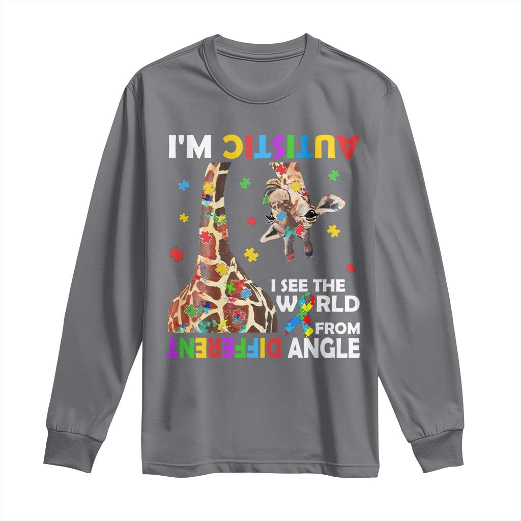 Funny I'm Autistic I See The World Form Different Angle Long Sleeve Shirt Puzzle Giraffe