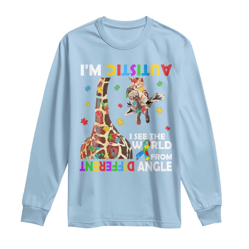 Funny I'm Autistic I See The World Form Different Angle Long Sleeve Shirt Puzzle Giraffe