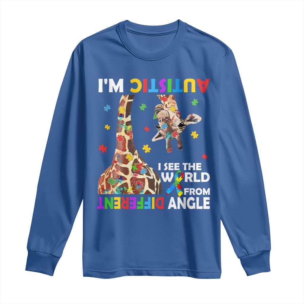 Funny I'm Autistic I See The World Form Different Angle Long Sleeve Shirt Puzzle Giraffe