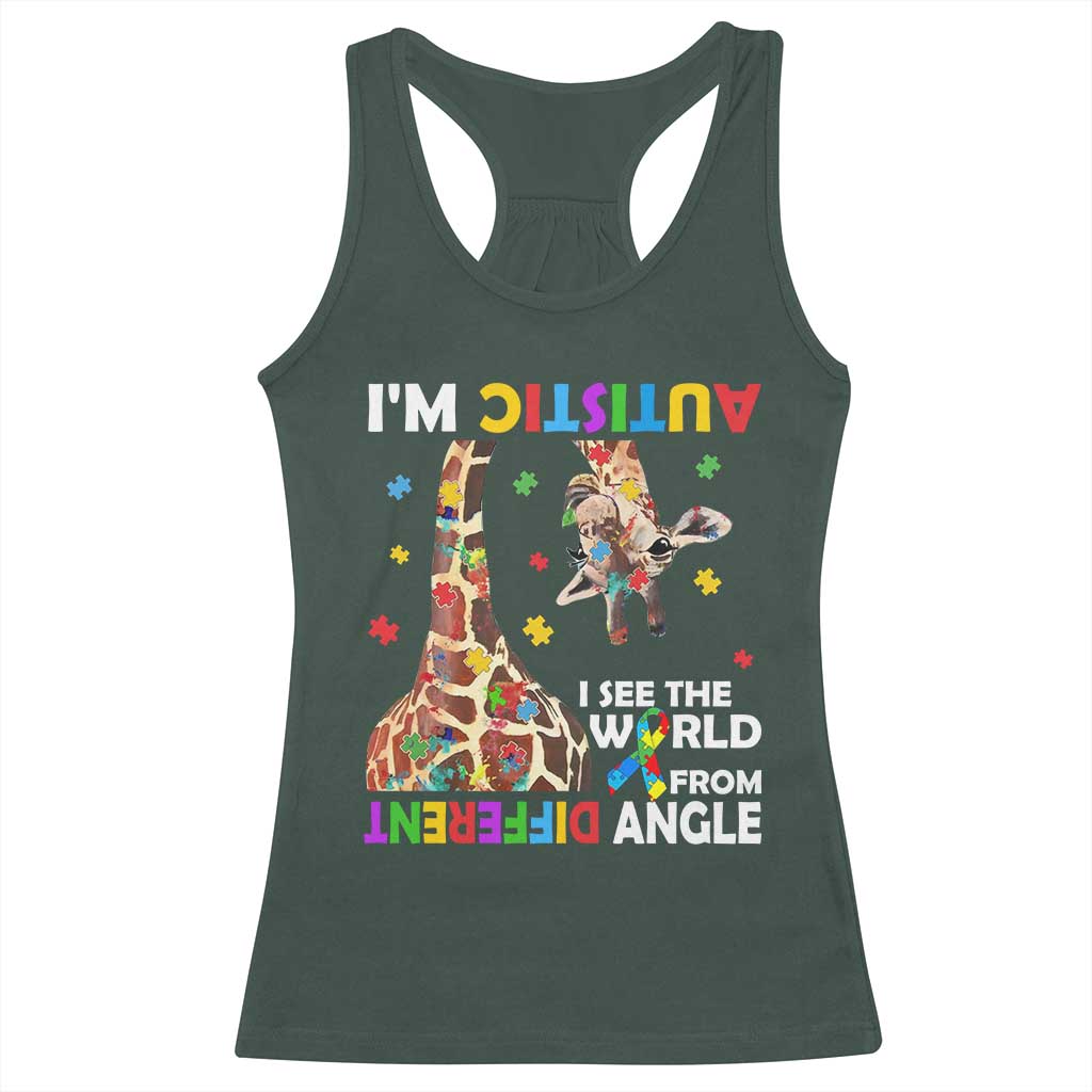 Funny I'm Autistic I See The World Form Different Angle Racerback Tank Top Puzzle Giraffe
