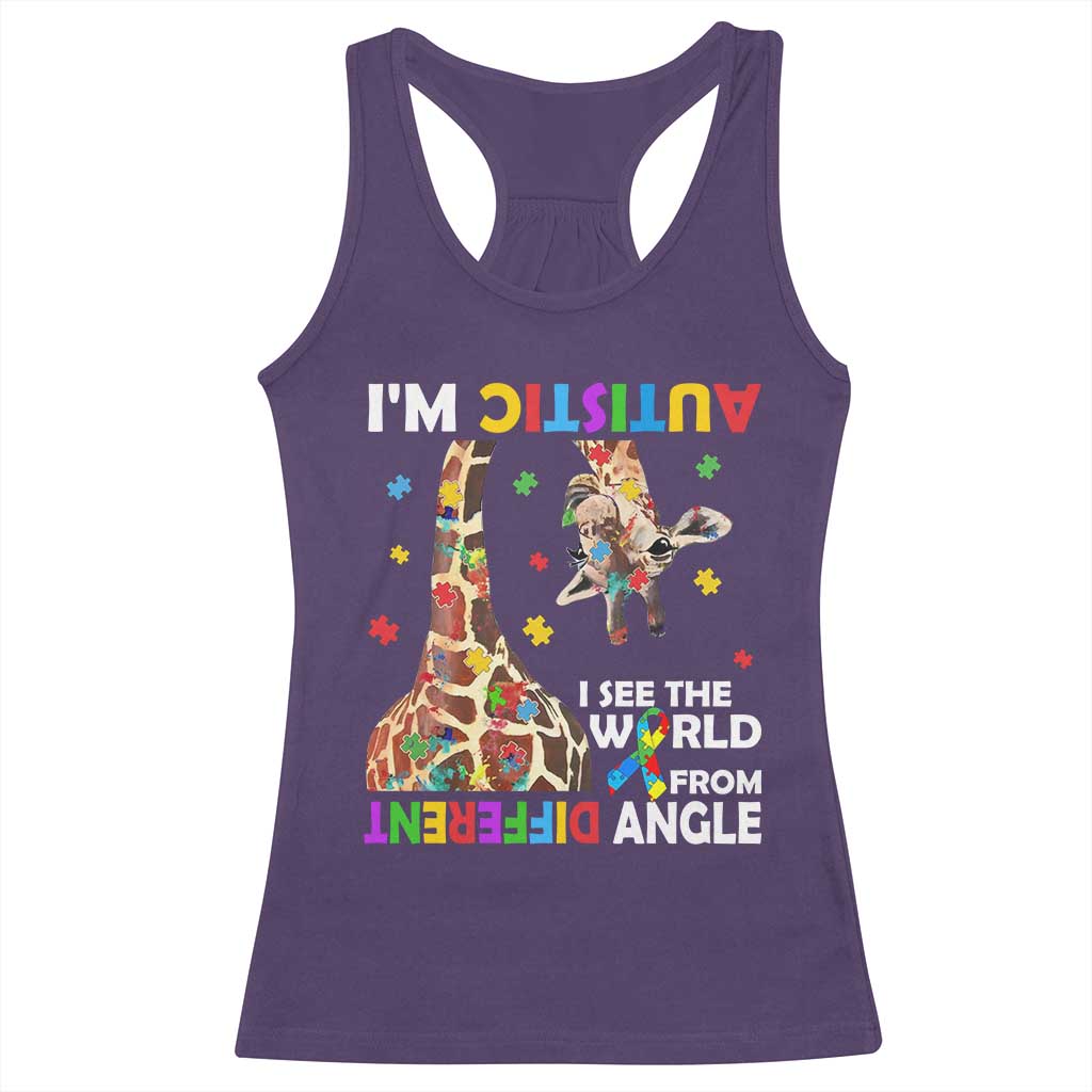 Funny I'm Autistic I See The World Form Different Angle Racerback Tank Top Puzzle Giraffe