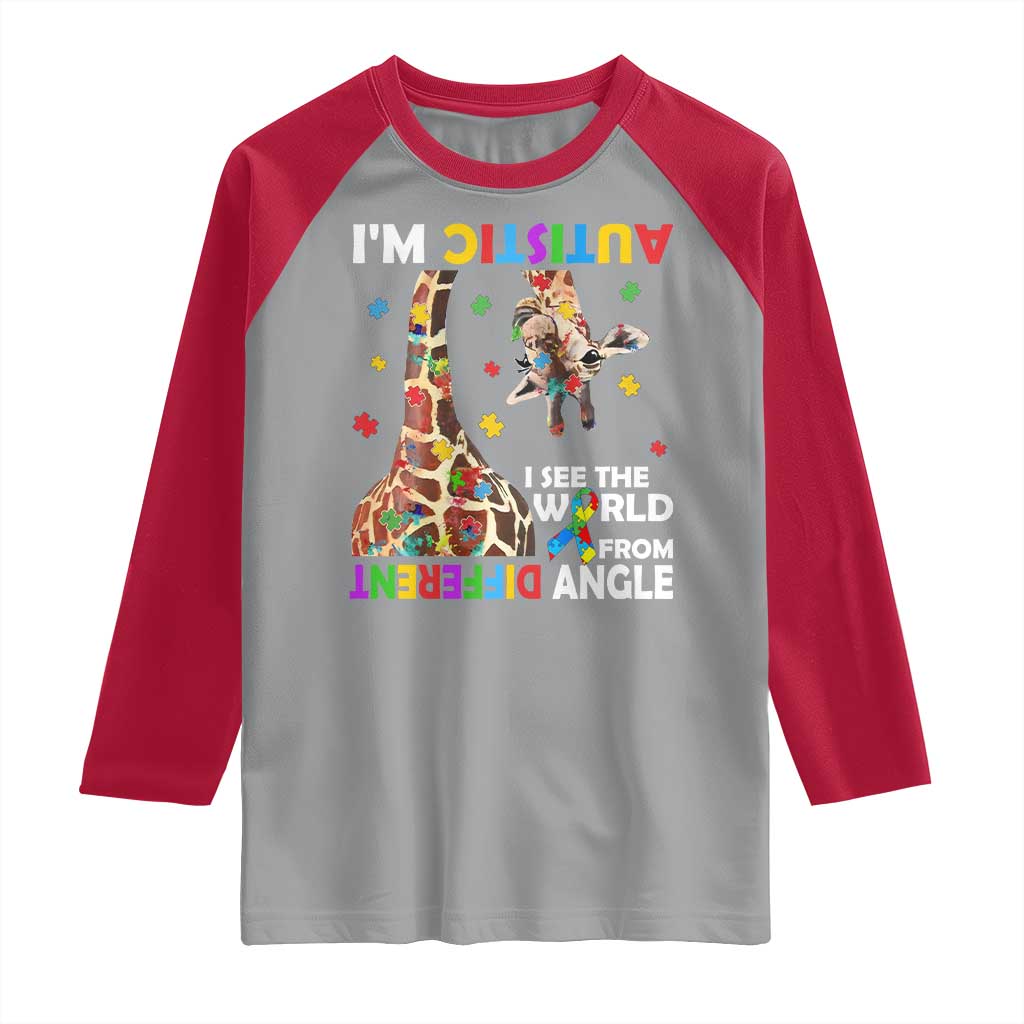 Funny I'm Autistic I See The World Form Different Angle Raglan Shirt Puzzle Giraffe
