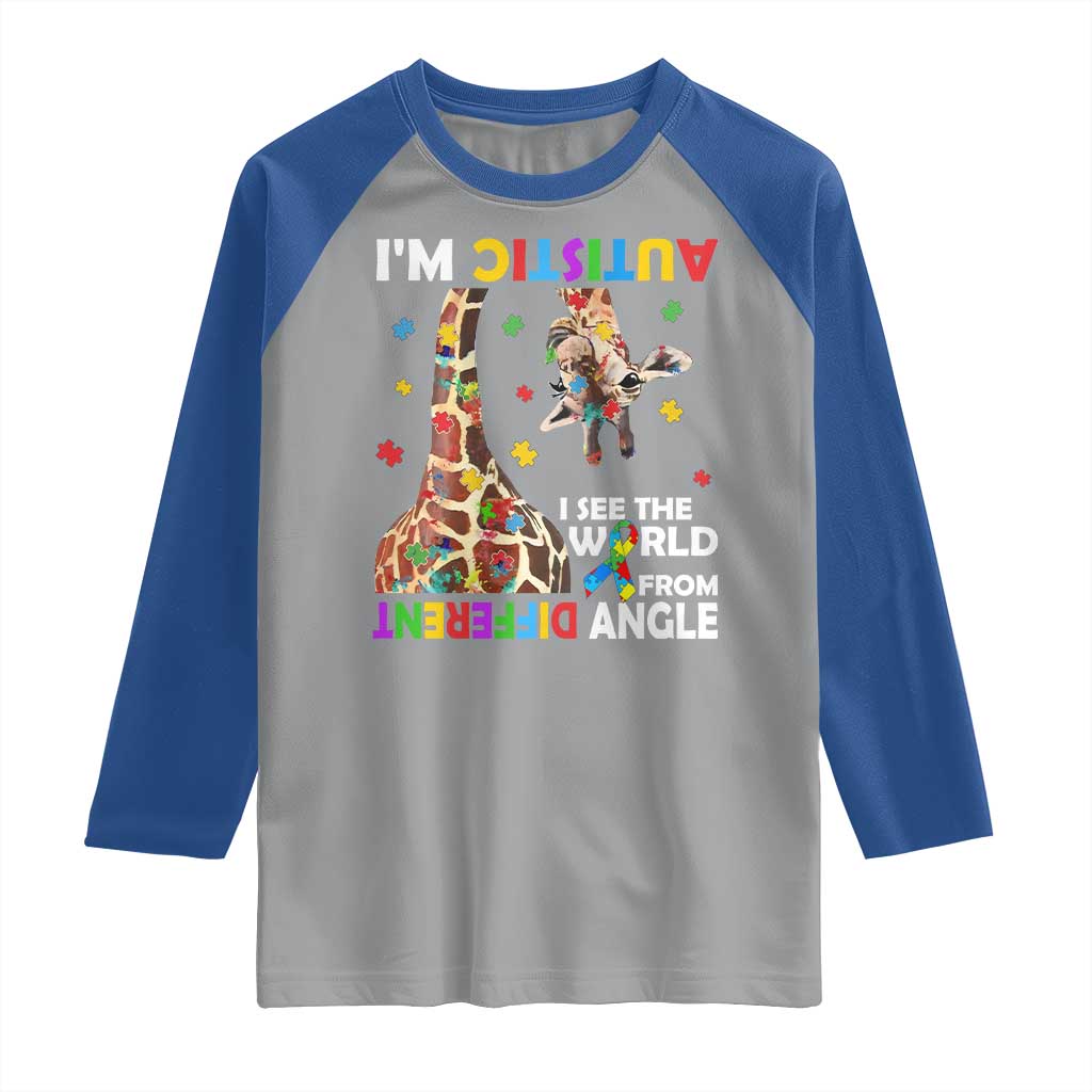 Funny I'm Autistic I See The World Form Different Angle Raglan Shirt Puzzle Giraffe