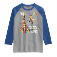 Funny I'm Autistic I See The World Form Different Angle Raglan Shirt Puzzle Giraffe