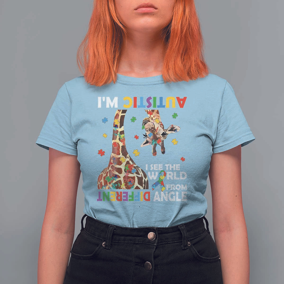 Funny I'm Autistic I See The World Form Different Angle T Shirt For Women Puzzle Giraffe