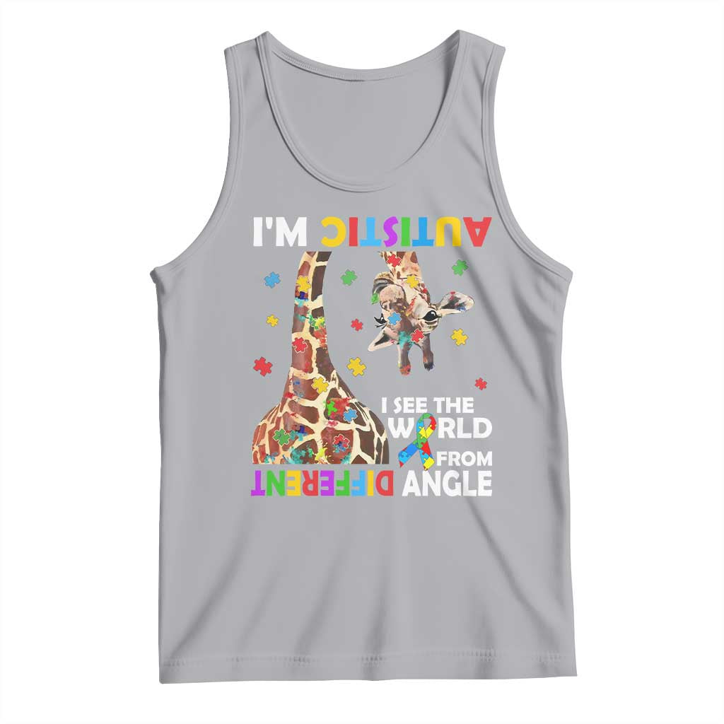 Funny I'm Autistic I See The World Form Different Angle Tank Top Puzzle Giraffe