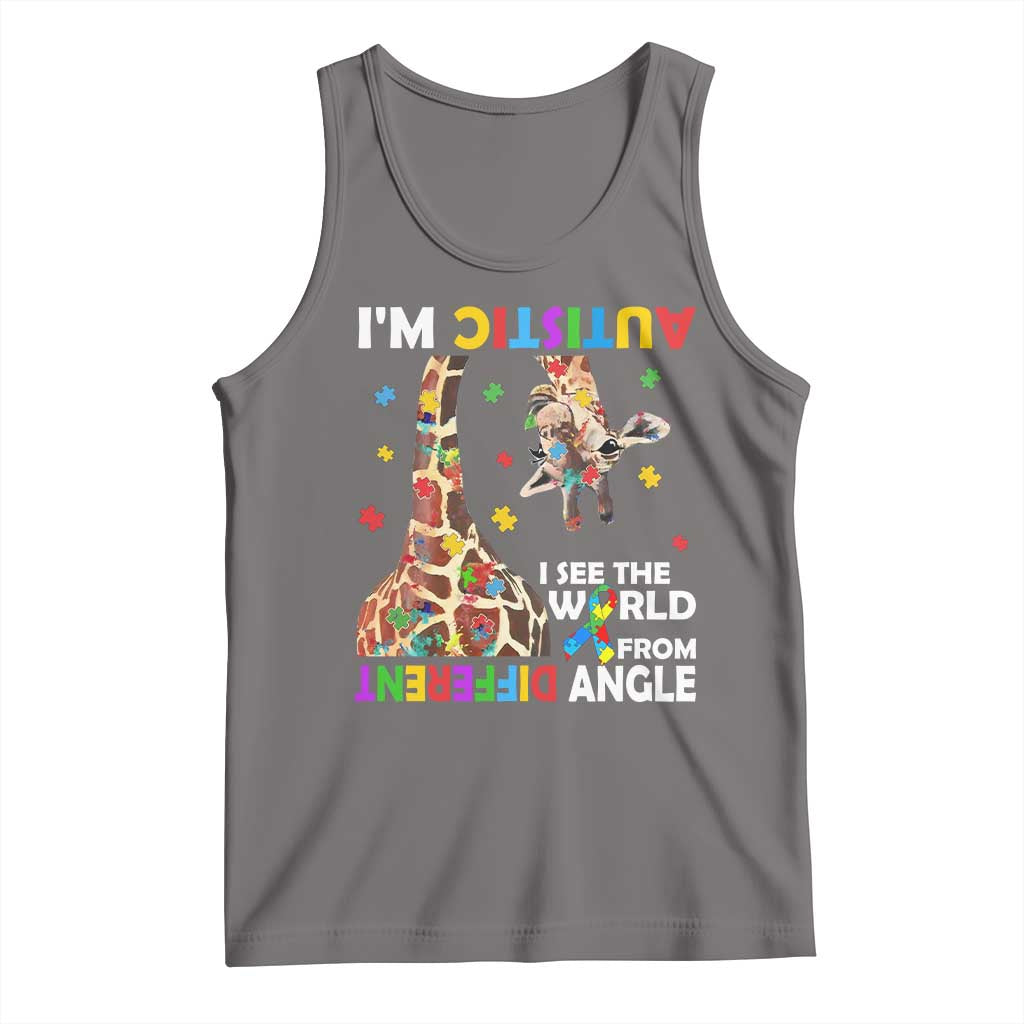 Funny I'm Autistic I See The World Form Different Angle Tank Top Puzzle Giraffe