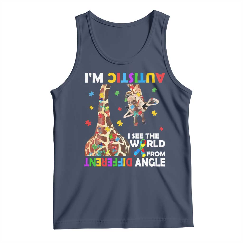 Funny I'm Autistic I See The World Form Different Angle Tank Top Puzzle Giraffe