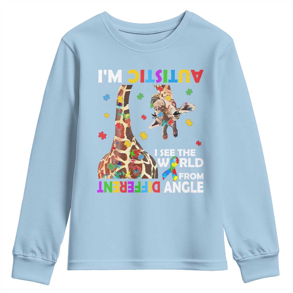 Funny I'm Autistic I See The World Form Different Angle Youth Sweatshirt Puzzle Giraffe