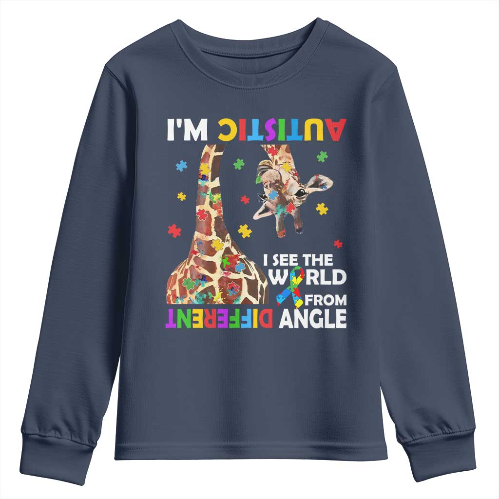 Funny I'm Autistic I See The World Form Different Angle Youth Sweatshirt Puzzle Giraffe