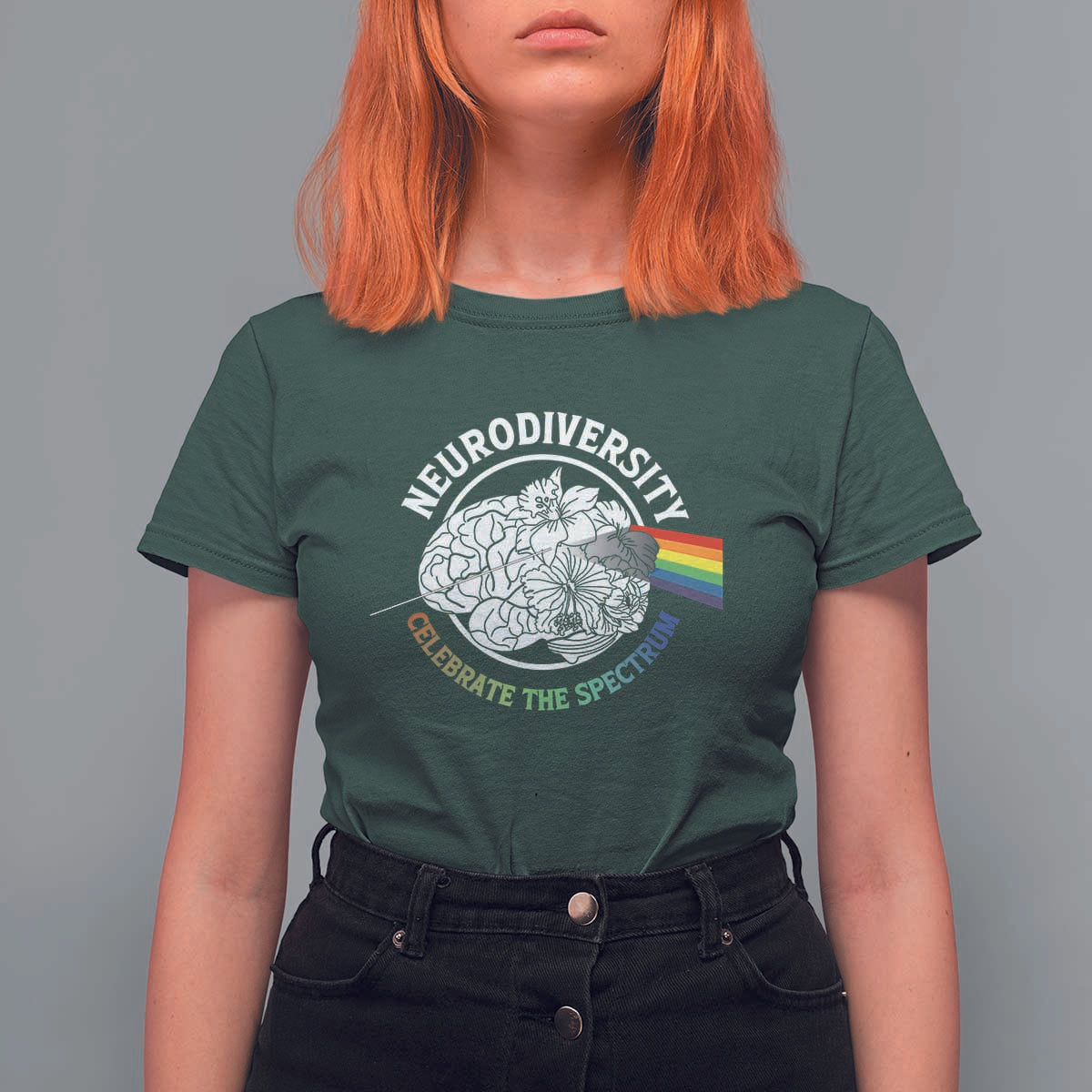 Neurodiversity Celebrate The Spectrum T Shirt For Women Brain Autism Awareness ASD ADHD