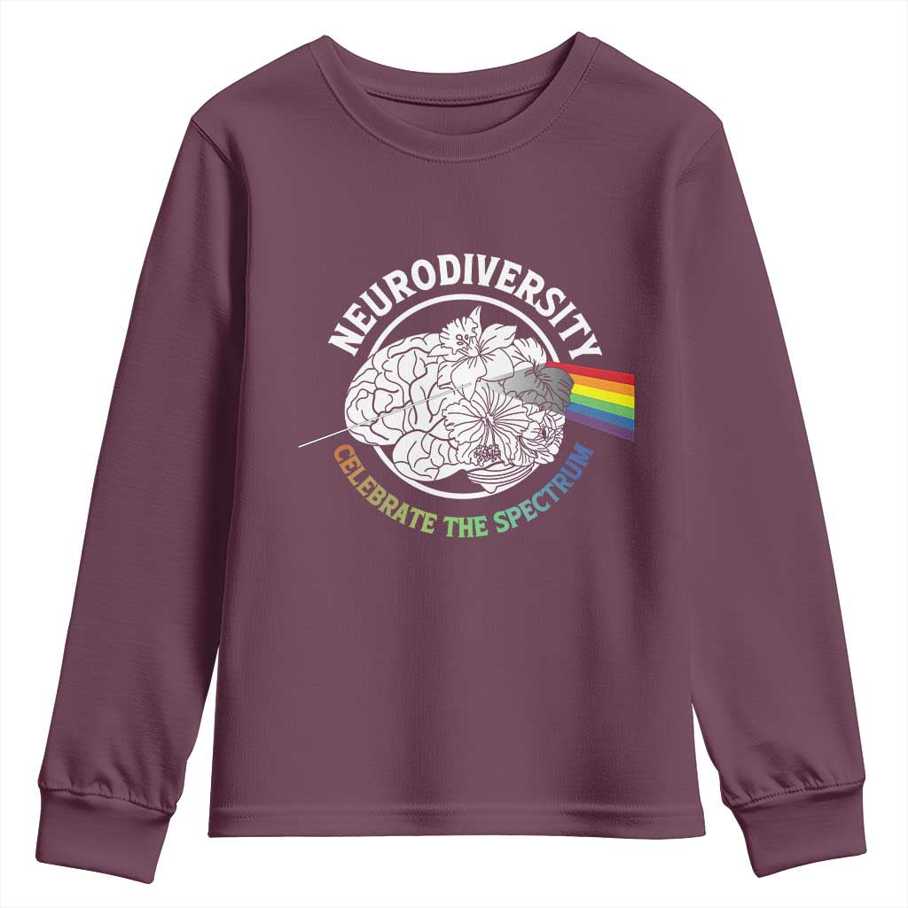 Neurodiversity Celebrate The Spectrum Youth Sweatshirt Brain Autism Awareness ASD ADHD