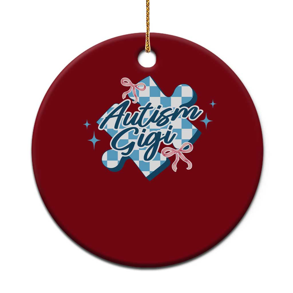 Autism Gigi Coquette Puzzle Piece Pink Bow Ceramic Ornament