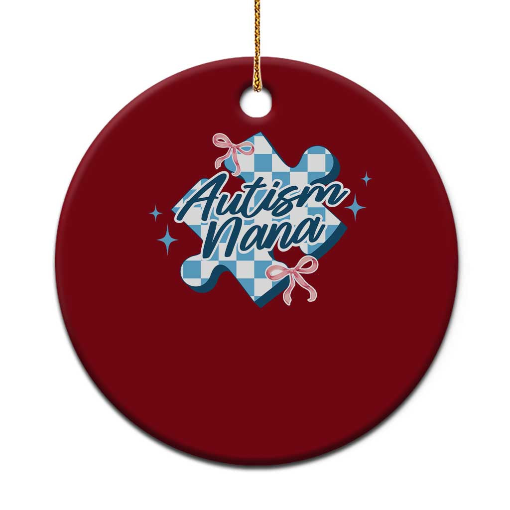 Autism Nana Coquette Puzzle Piece Pink Bow Ceramic Ornament