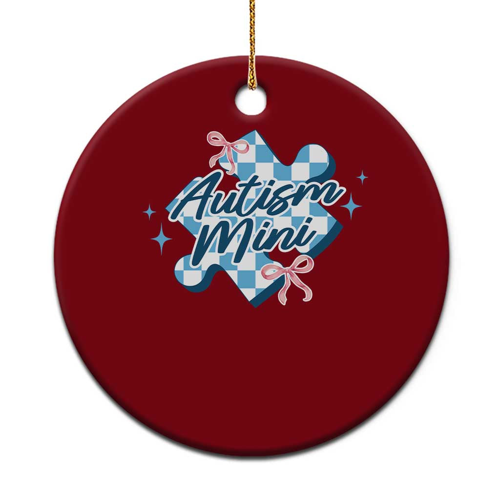 Autism Mini Coquette Puzzle Piece Pink Bow Ceramic Ornament