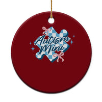 Autism Mini Coquette Puzzle Piece Pink Bow Ceramic Ornament