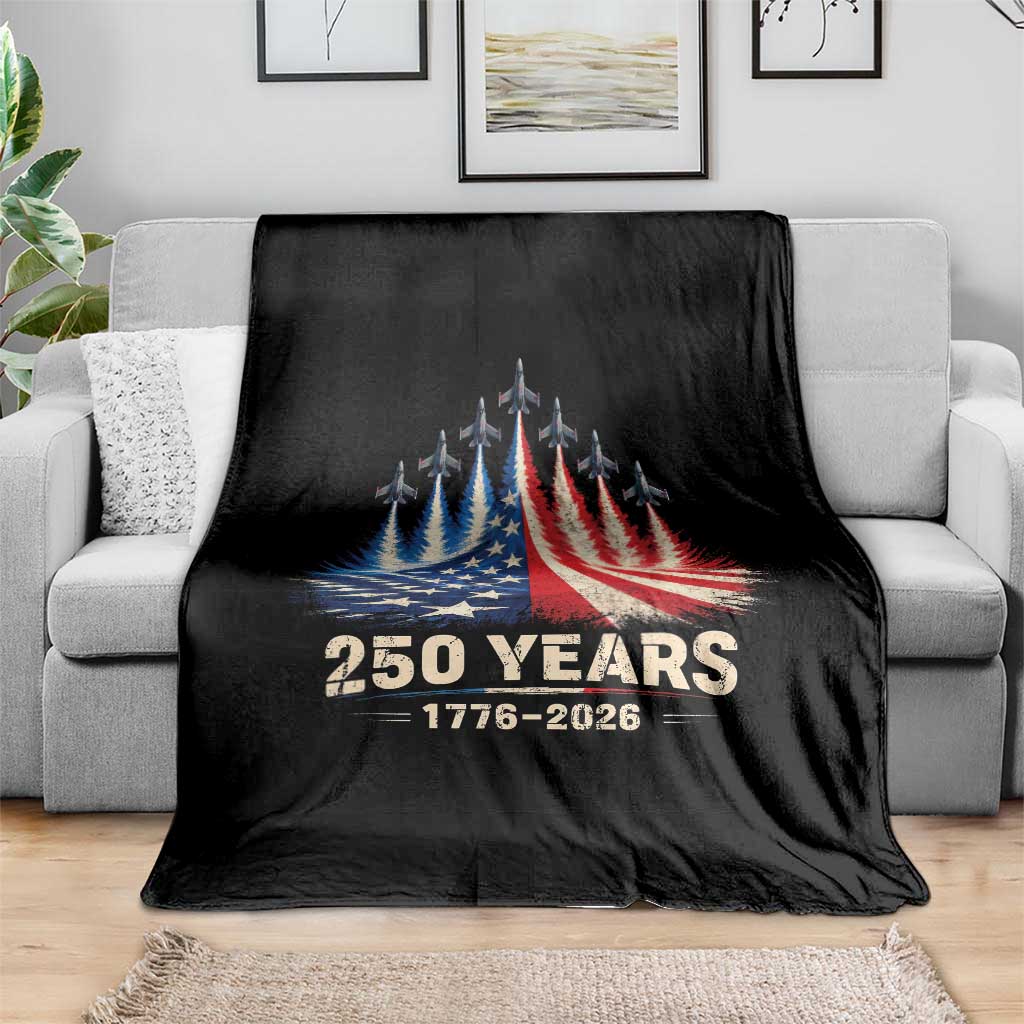 250 Years American 1776 2026 Throw Blanket USA 250th Anniversary 4th of July US Flag Jets