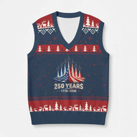 250 Years American 1776 2026 V-Neck Knit Sweater Vest USA 250th Anniversary 4th of July US Flag Jets