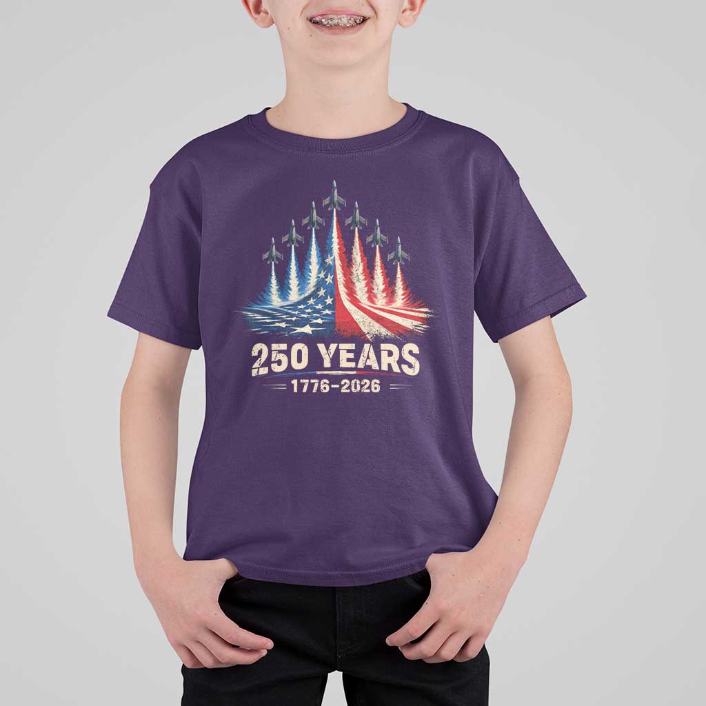 250 Years American 1776 2026 T Shirt For Kid USA 250th Anniversary 4th of July US Flag Jets