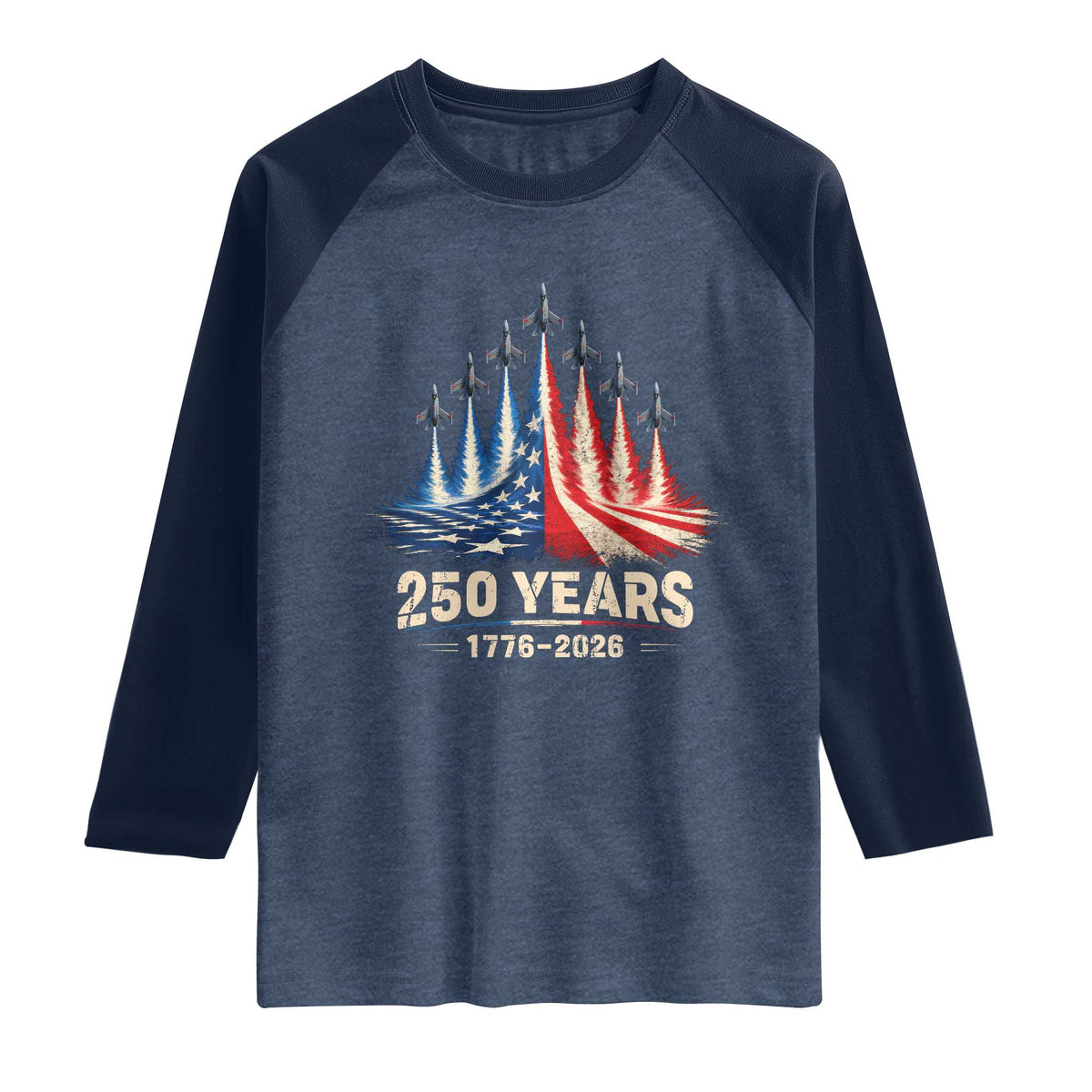 250 Years American 1776 2026 Raglan Shirt USA 250th Anniversary 4th of July US Flag Jets
