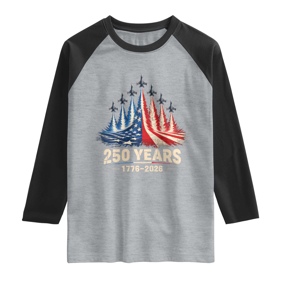 250 Years American 1776 2026 Raglan Shirt USA 250th Anniversary 4th of July US Flag Jets
