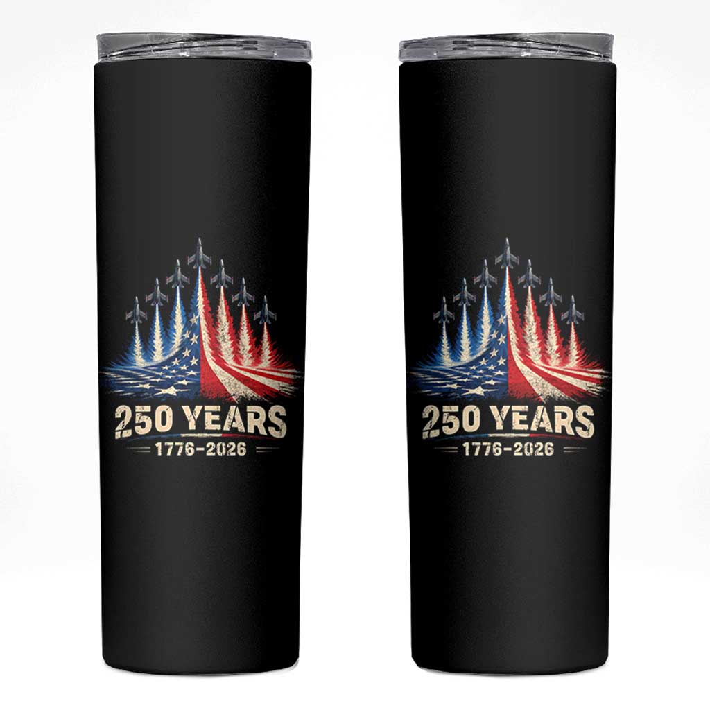 250 Years American 1776 2026 Skinny Tumbler USA 250th Anniversary 4th of July US Flag Jets