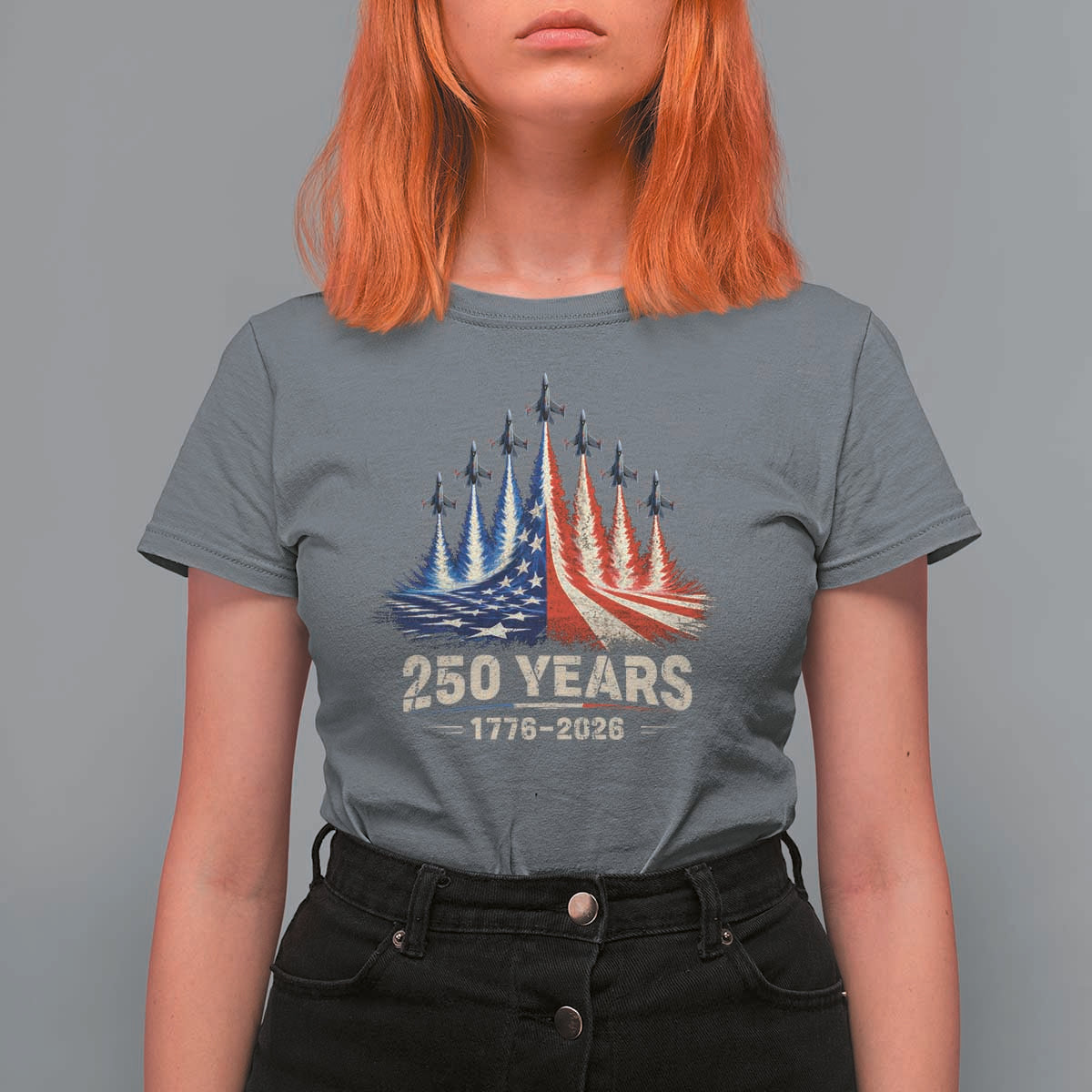 250 Years American 1776 2026 T Shirt For Women USA 250th Anniversary 4th of July US Flag Jets