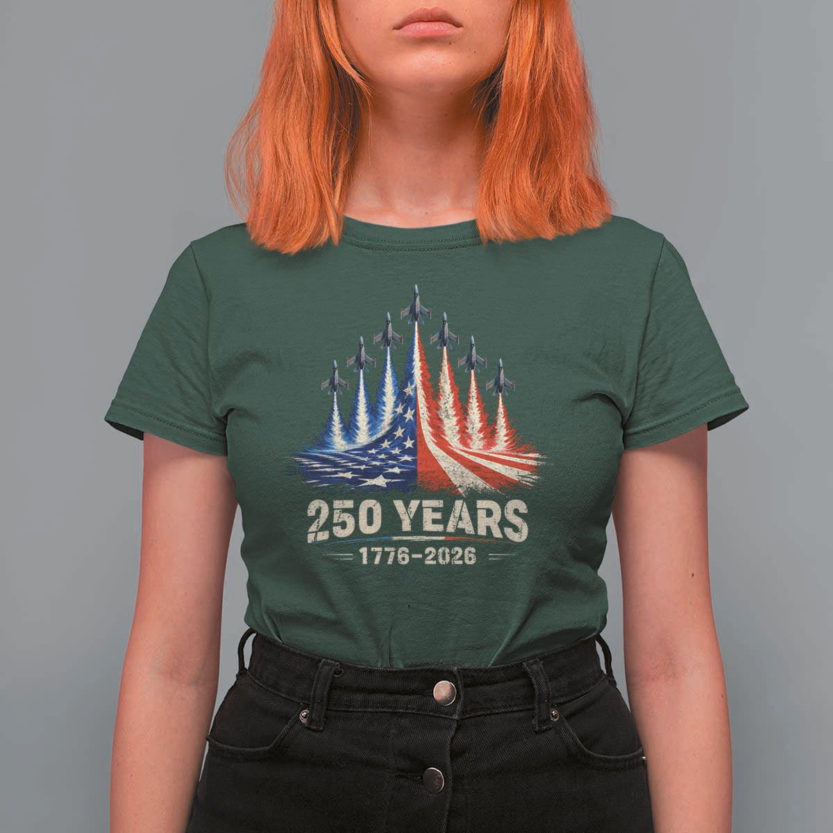 250 Years American 1776 2026 T Shirt For Women USA 250th Anniversary 4th of July US Flag Jets