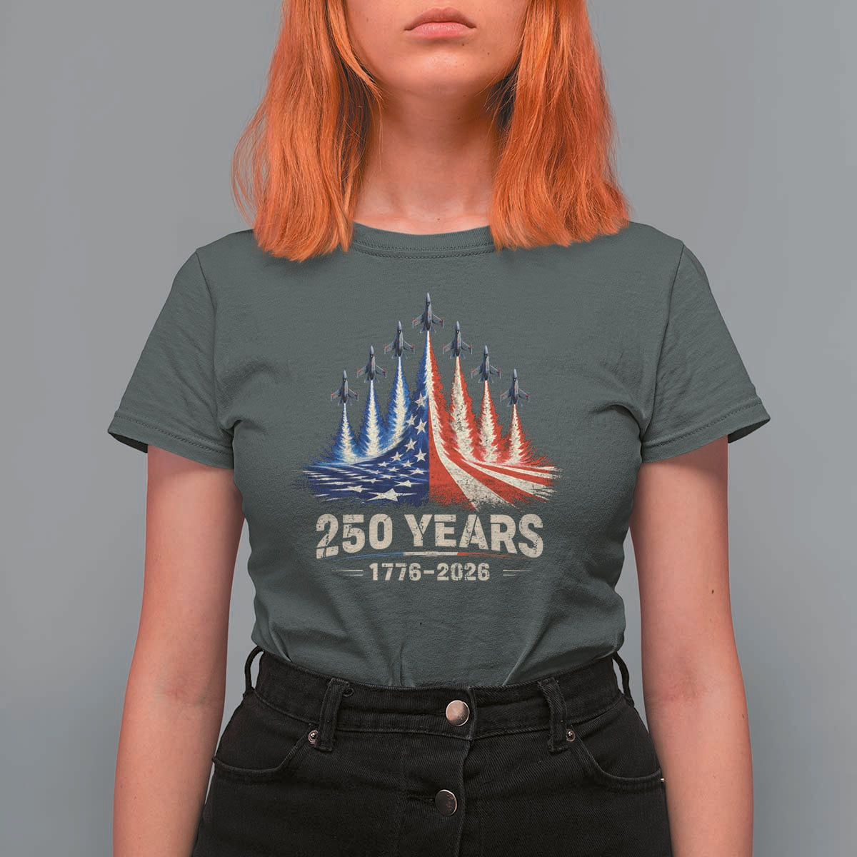 250 Years American 1776 2026 T Shirt For Women USA 250th Anniversary 4th of July US Flag Jets