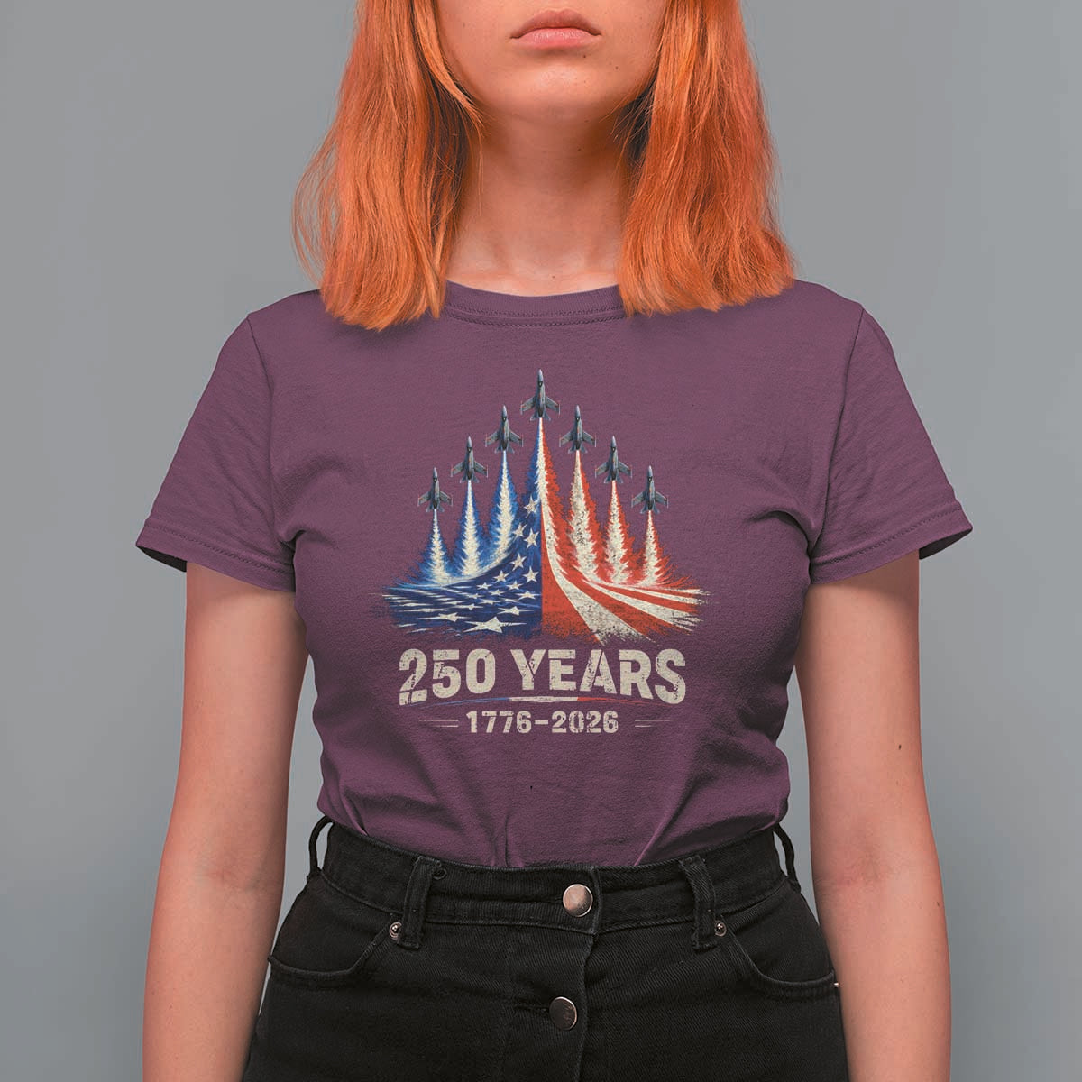 250 Years American 1776 2026 T Shirt For Women USA 250th Anniversary 4th of July US Flag Jets