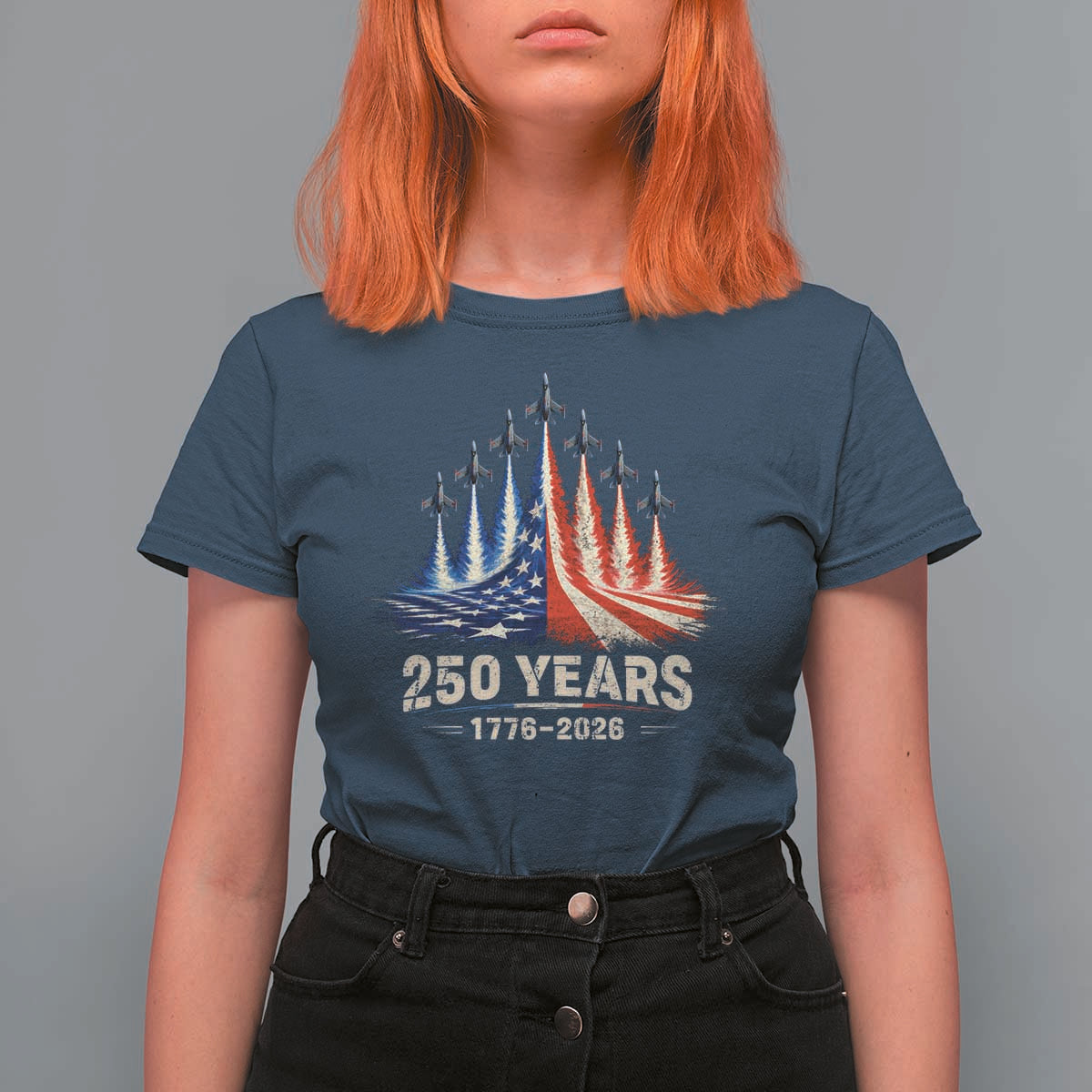 250 Years American 1776 2026 T Shirt For Women USA 250th Anniversary 4th of July US Flag Jets